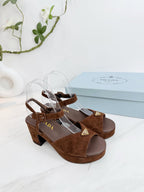 PRA 26SS Platform Sandals 75 Dark Brown Suede Sheepskin 592389