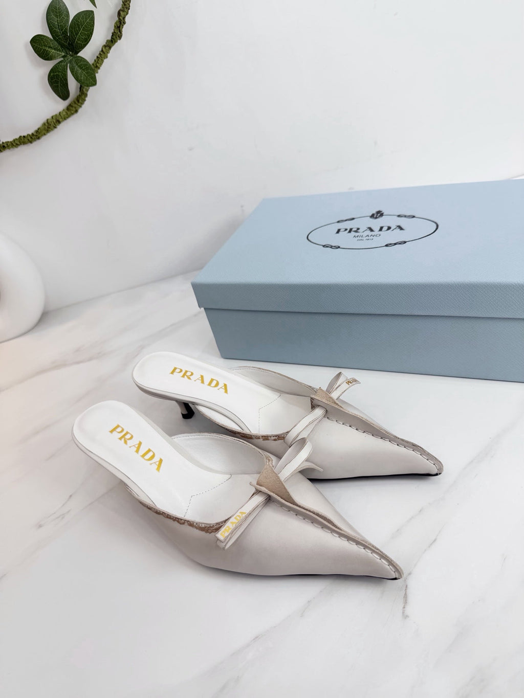 PRA 26SS Hight Heel Mule 55 Ivory Beige Cowhide 592401