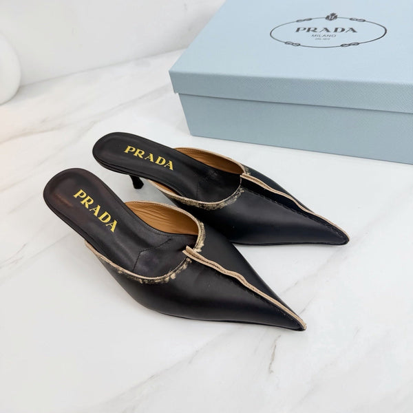 PRA 26SS High Heel Mule 55 Black Beige Cowhide 592408