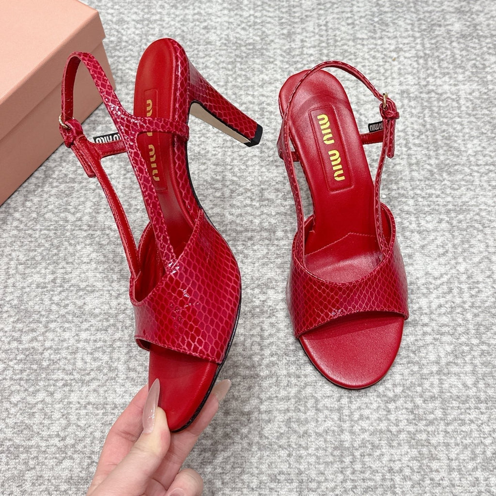 Miu 26s Heeled Sandals 8.5cm Red Snakeskin Texture 680491