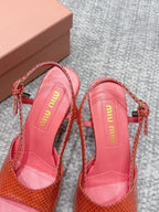 Miu 26s Heeled Sandals 8.5cm Light Red Snakeskin Texture 680493
