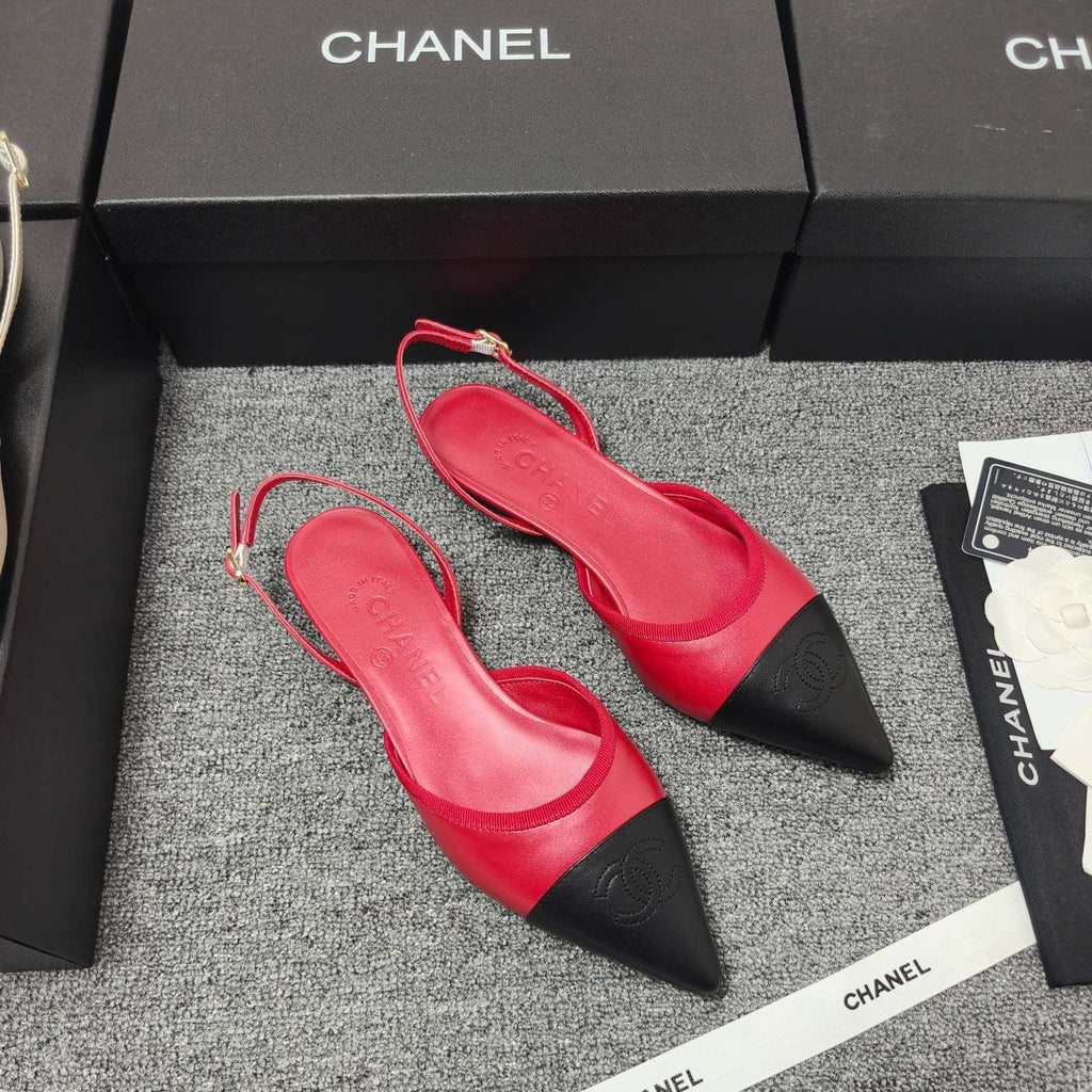 CC 26s Slingback Pointed Black Red Leather 681972