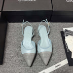 CC 26s Slingback Pointed Grey Blue Leather 681974
