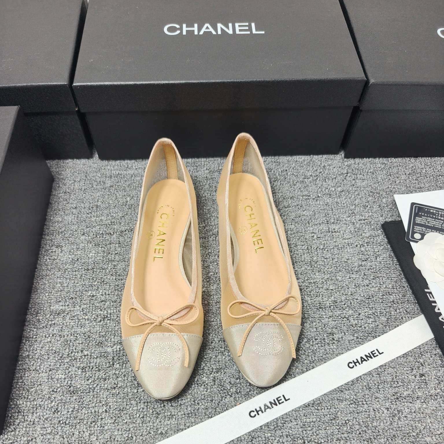 CC 26s Ballet Flat Beige Mesh Fabric Sheepskin 681984