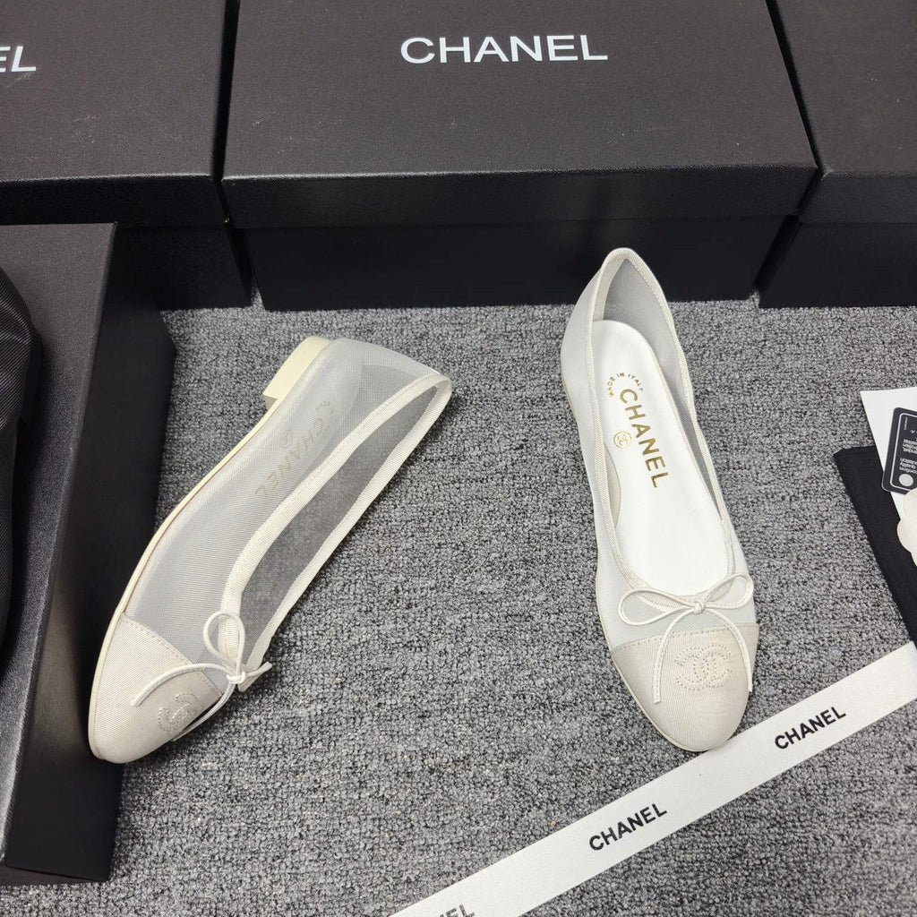 CC 26s Ballet Flat White Mesh Fabric Sheepskin 681983