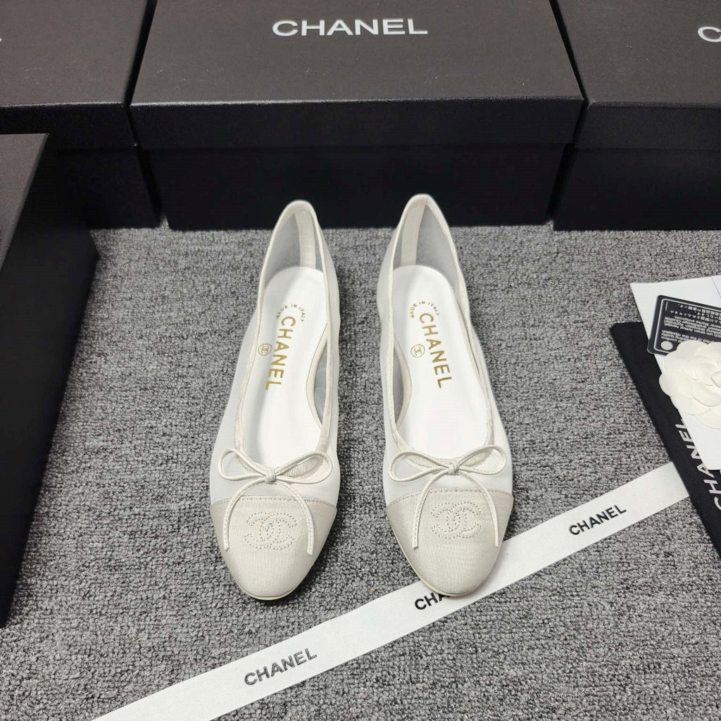 CC 26s Ballet Flat White Mesh Fabric Sheepskin 681983