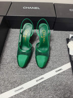 CC 26s Slingback 9.5cm Green Mesh Fabric Sheepskin 681987