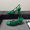 CC 26s Slingback 9.5cm Green Mesh Fabric Sheepskin 681987