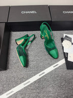 CC 26s Slingback 9.5cm Green Mesh Fabric Sheepskin 681987
