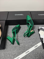 CC 26s Slingback 9.5cm Green Mesh Fabric Sheepskin 681987