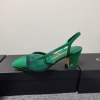 CC 26s Slingback 6.5cm Green Mesh Fabric Sheepskin 681993