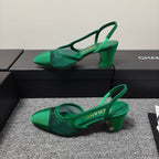 CC 26s Slingback 6.5cm Green Mesh Fabric Sheepskin 681993