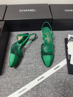 CC 26s Slingback 6.5cm Green Mesh Fabric Sheepskin 681993