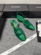 CC 26s Slingback 6.5cm Green Mesh Fabric Sheepskin 681993
