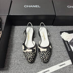 CC SS 2026 Slingbacks Flat White Black Calfskin Lambskin
