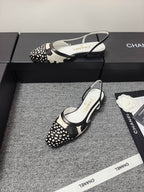 CC SS 2026 Slingbacks Flat White Black Calfskin Lambskin