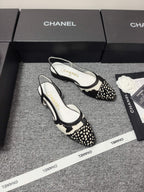 CC SS 2026 Slingbacks Flat White Black Calfskin Lambskin