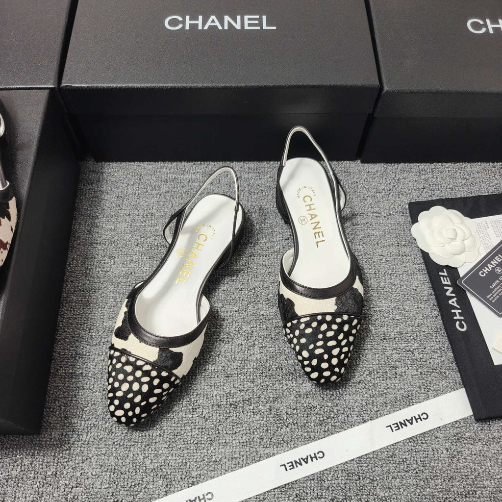 CC SS 2026 Slingbacks Flat White Black Calfskin Lambskin