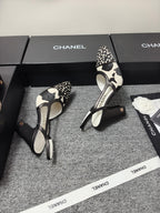 CC SS 2026 Slingbacks 9.5cm White Black Calfskin Lambskin