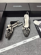 CC SS 2026 Slingbacks 9.5cm White Black Calfskin Lambskin