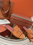 Summer Charms Sandals in Red-Orange Suede Maroon Lambskin