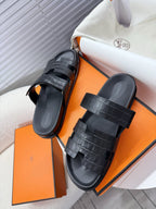 HM Chypre Sandal Black Crocodile Skin 205482