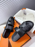 HM Chypre Sandal Black Crocodile Skin 205482