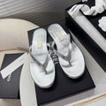 CC 25SS Thong Sandals Double C Rhinestone Silver Sheepskin 352433