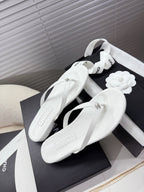 CC 25SS Thong Sandals Double C Rhinestone White Sheepskin 352434