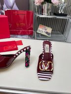 VT Vlogo High-Heeled Sandals 10.5cm Wine Red Leather 625760