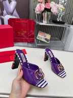 VT Vlogo High-Heeled Sandals 10.5cm Purple White Patent Leather 625763