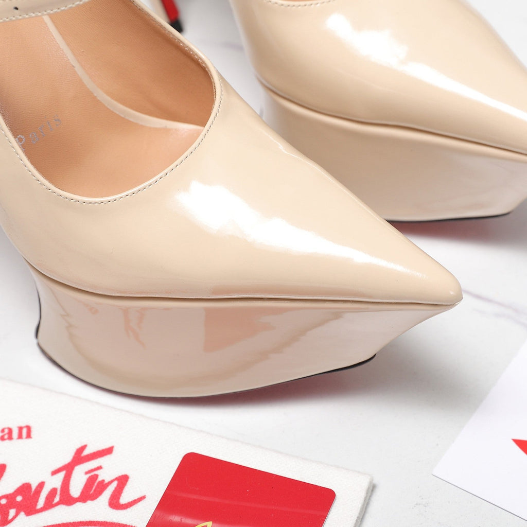 CL Matières Fécales Platform Pumps 15cm Beige Patent Leather 637884