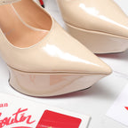 CL Matières Fécales Platform Pumps 15cm Beige Patent Leather 637884