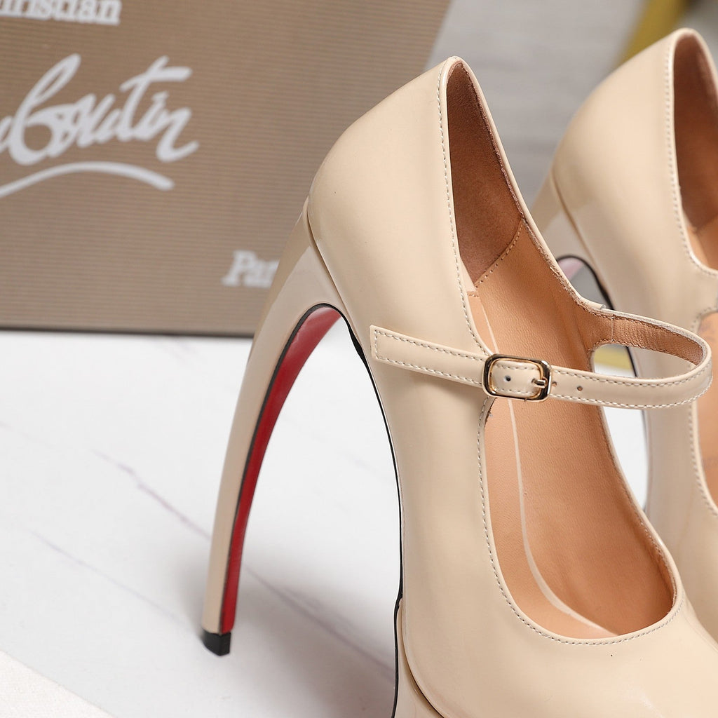 CL Matières Fécales Platform Pumps 15cm Beige Patent Leather 637884