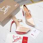 CL Matières Fécales Platform Pumps 15cm Light Beige Satin 637887