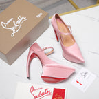 CL Matières Fécales Platform Pumps 15cm Light Pink Satin 637888
