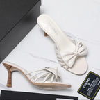CC 2026 High-heeled Sandals With Delicate Bow 80mm White Cowhide 758427