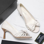 CC 2026 Bow Strappy High-Heeled Peep Toe Sandals White Cowhide 758431