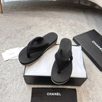 CC 25 Thong Slippers Black Woolen Cloth 311099