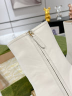 Gucci Horsebit Square Toe Mid-heeled Ankle Boots White Cowhide 490536