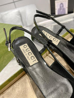 GG CRYSTALS SLINGBACK BALLET BLACK CALFSKIN