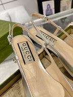 METALIC SLINGBACK FLATS IN SILVER CALFSKIN