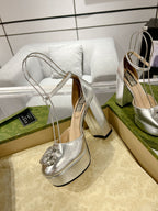 HIGH SANDAL SQUARE HEEL 12 CM IN SILVER CALFSKIN