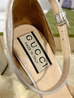 GG CRYSTALS PLATFORM PUMPS SILVER CALFSKIN