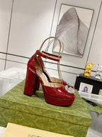 HIGH SANDAL SQUARE HEEL 12 CM IN CHERRY RED CALFSKIN