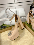GG CRYSTALS PLATFORM PUMPS CREAM CALFSKIN