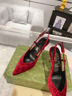 GG SLINGBACK HIGH HEEL PUMP CHERRY VELVET