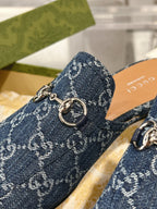 MEN'S MULE WITH HORSEBIT IN DENIM BLUE MONOGRAM JACQUARD FABRIC
