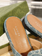 MEN'S MULE WITH HORSEBIT IN SAPHIRE BLUE MONOGRAM JACQUARD FABRIC