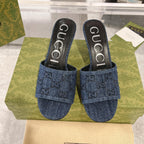 GG CRYSTALS HIGH SANDAL DENIM CANVAS